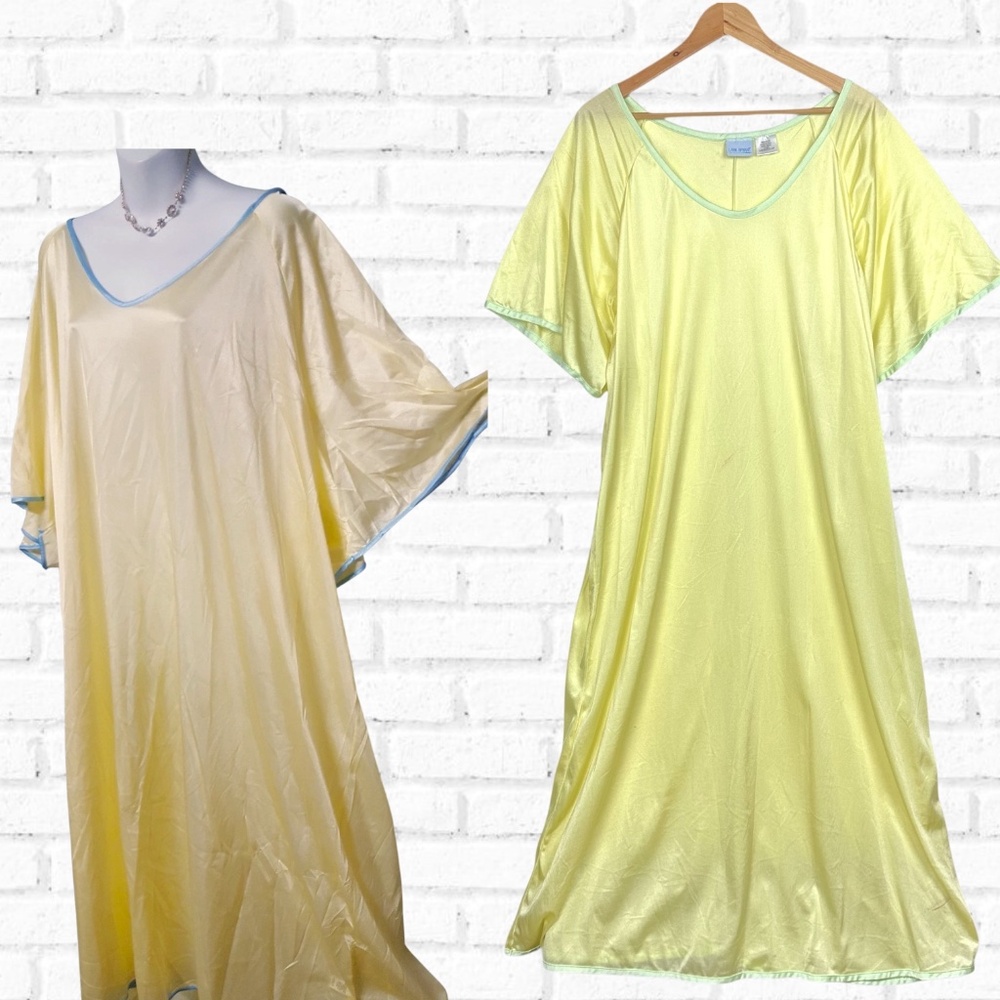 Lane Bryant Vintage Nylon V Neck Short Sleeve Satin Comfy Mumu Nightgown Pastel